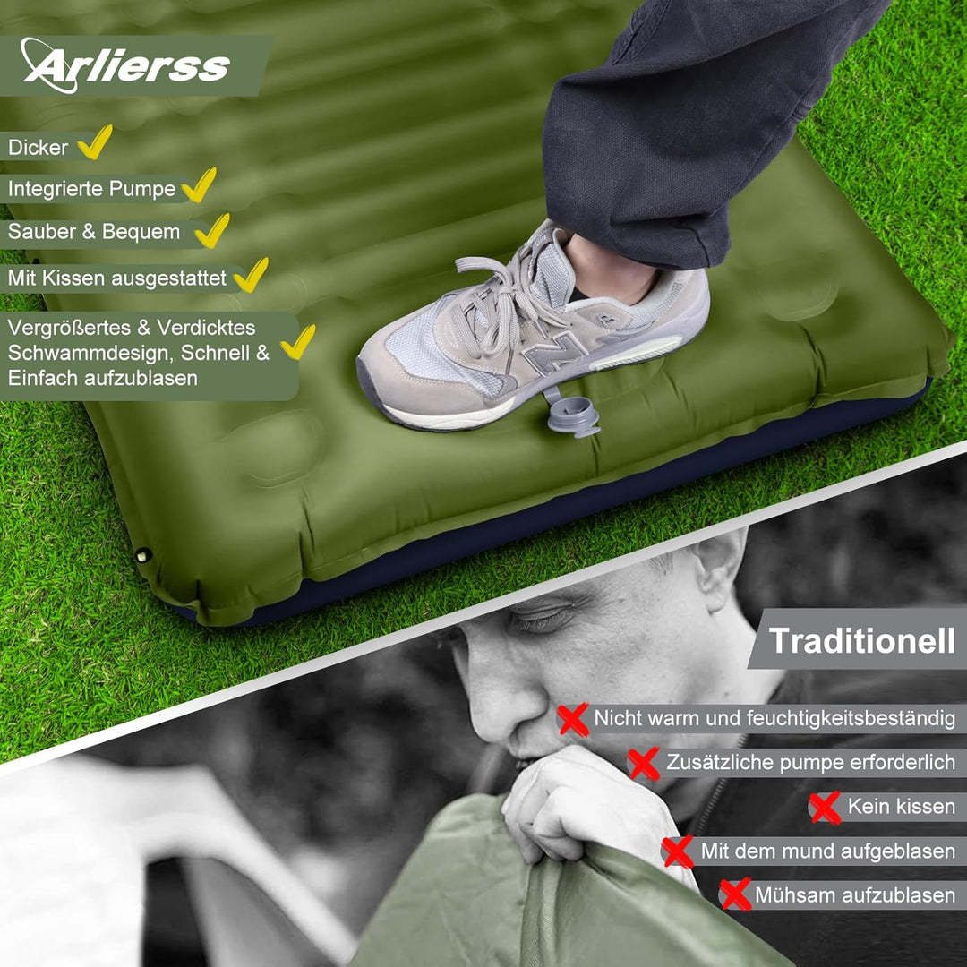 Isomatte, 12CM Dicke Luftmatratze Camping mit Fusspresse Pumpe und Kissen, Anti-Ripstop Tragbar Schl