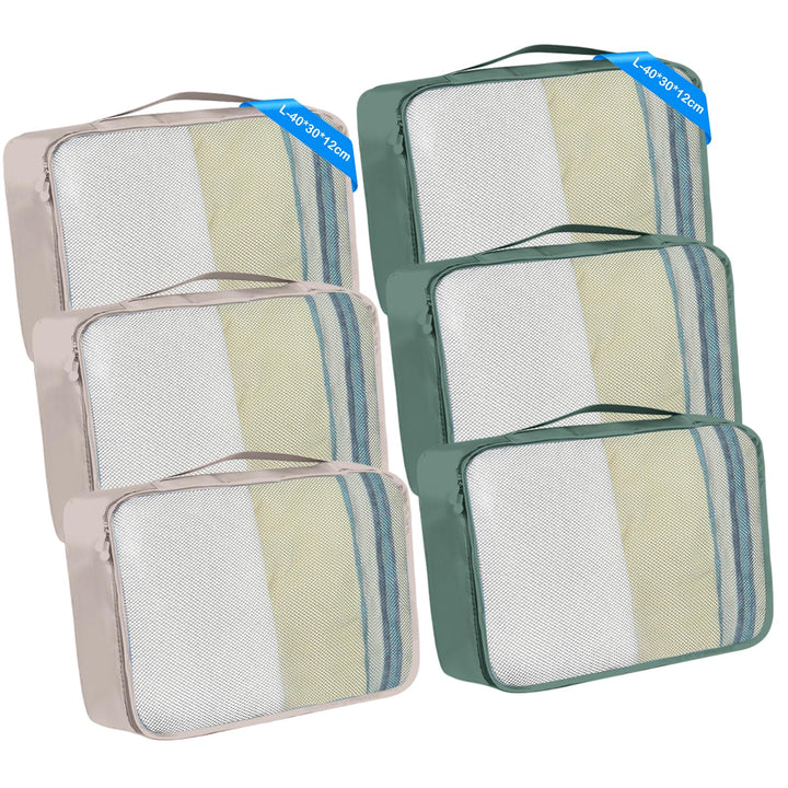 6 grosse Packing Cubes in Beige & Bottlegrün - Grösse L - Gleichgrosse Koffer Organizer L– Wasserdic