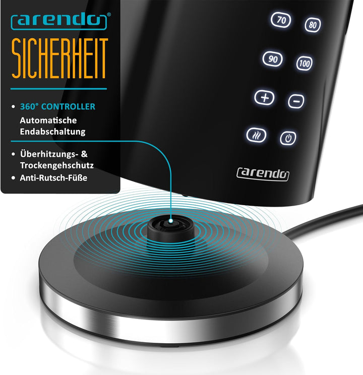 Arendo - digitaler Wasserkocher mit Temperatureinstellung - Edelstahl - Doppelwand Design Cool Touch