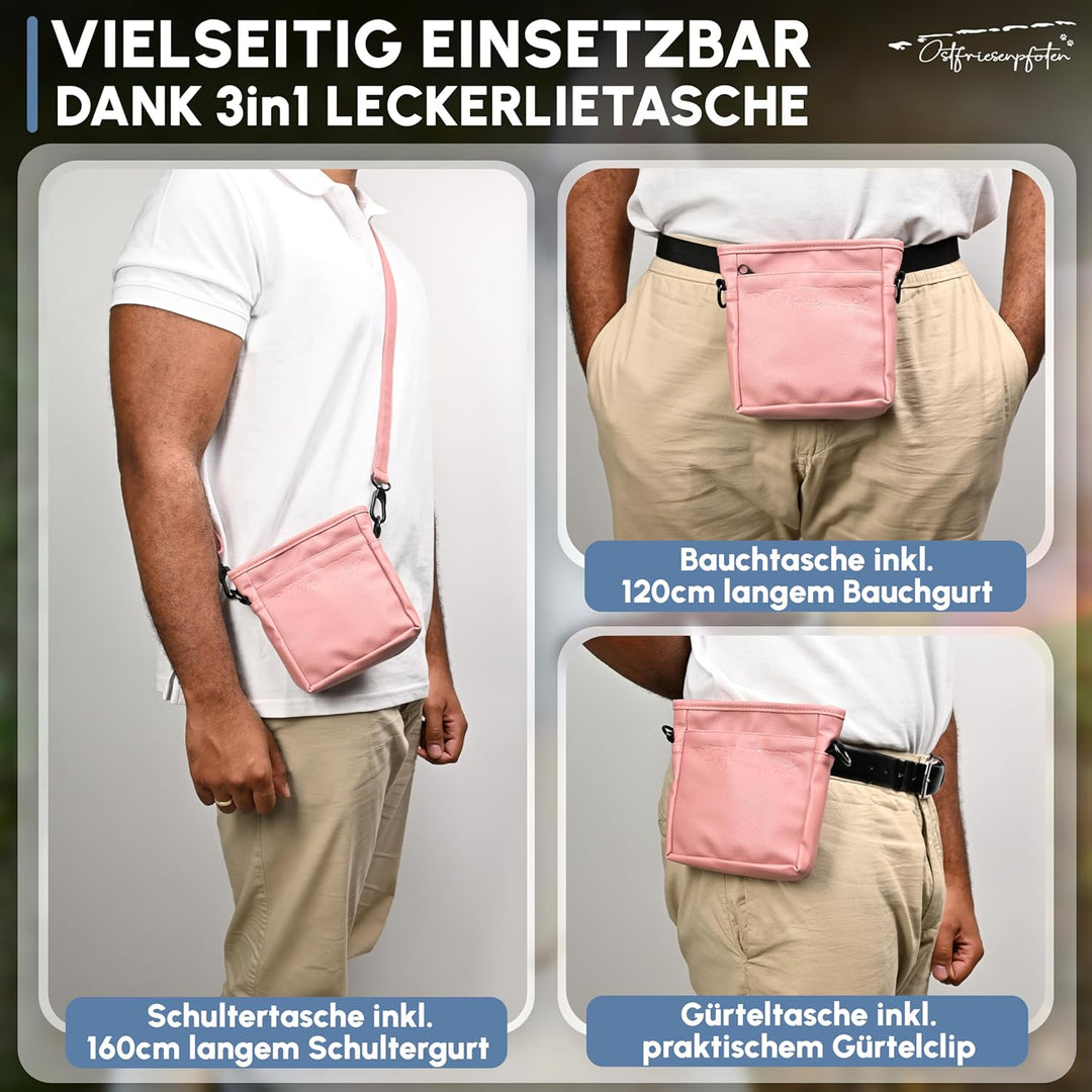 Ostfriesenpfoten® Leckerlibeutel 'Frieda' für Hunde aus hochwertigem Kunstleder - Altrosa Grösse M -