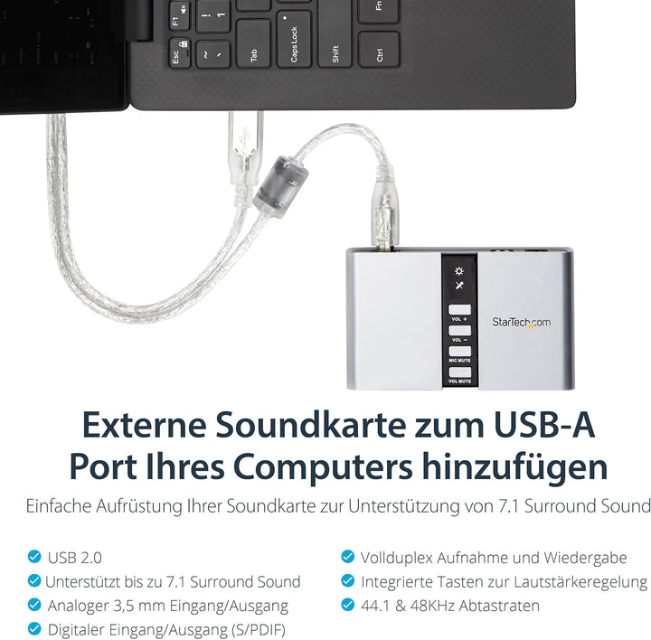 StarTech.com USB 2.0 Soundbox 7.1 Adapter - externe USB Soundkarte mit SPDIF Didital Audio - Externa