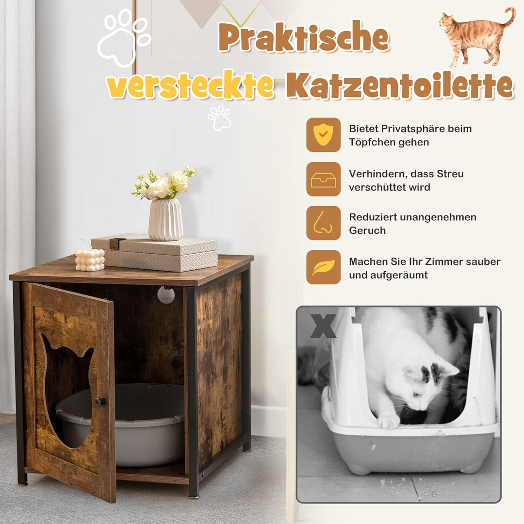 COSTWAY 2 Pack Katzenschrank, Katzenklo Schrank, Katzentoilette mit Tür & Eingang, Katzenhaus Beiste
