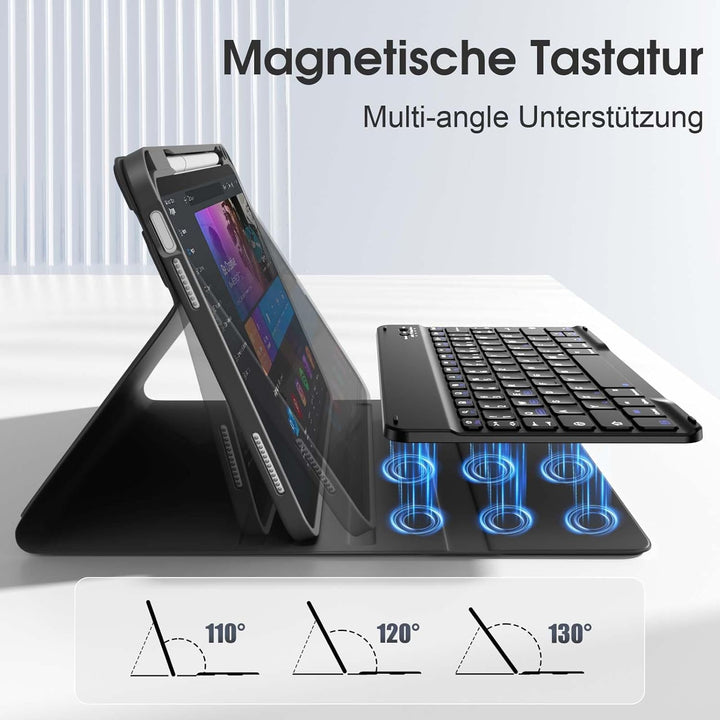 Vobafe Hülle mit Tastatur für iPad A16 11/10 Generation (2025/2022, 10,9/11 Zoll), Magnetisch Abnehm