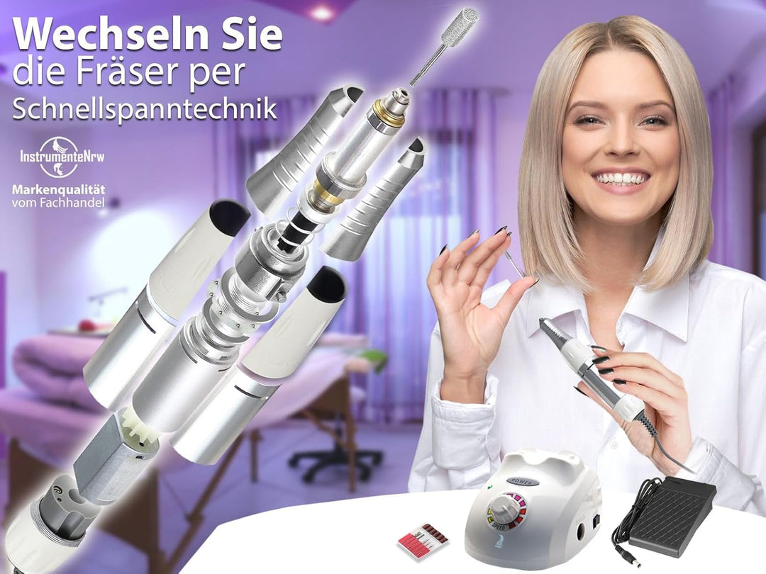 PROFI Hornhaut-Fusspflegegerät Nagelfräser Schleifgerät Hornhautschleifer + 2 Fräser-Set`s inkl. Auf