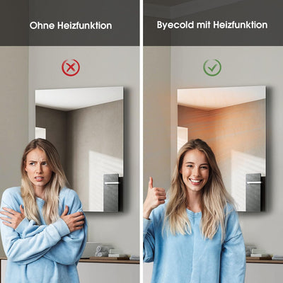 byecold Infrarotheizung Spiegel mit Thermostat 450 Watt - Spiegelheizung Infrarot mit LED Beleuchtun
