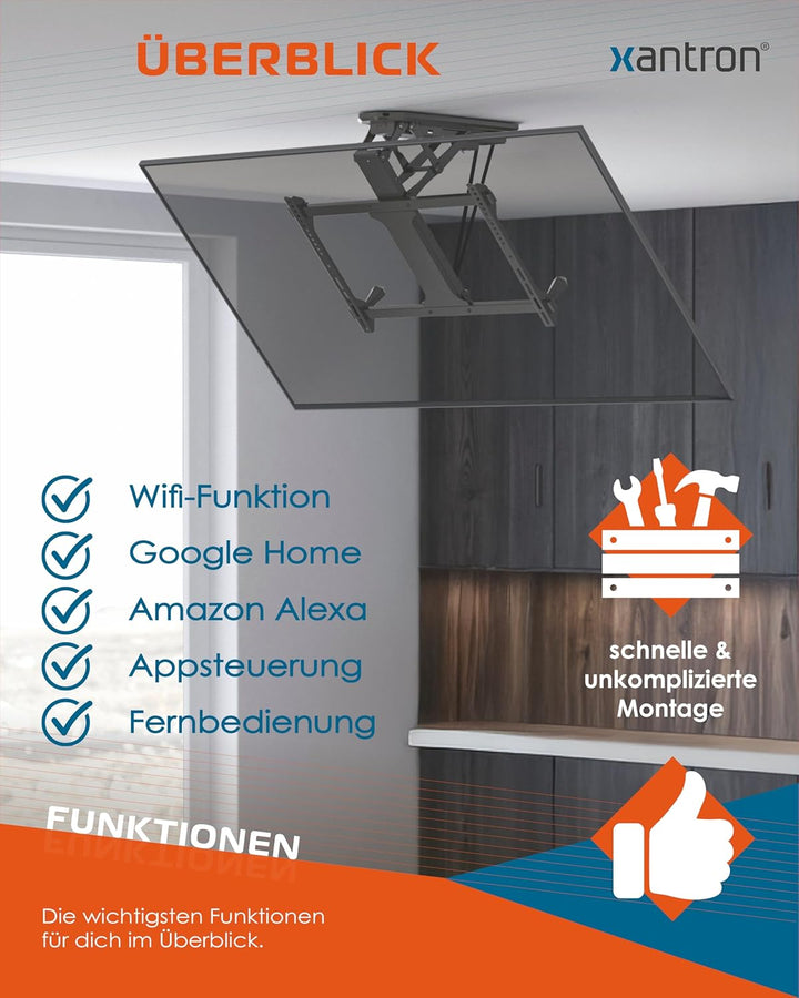 Xantron DEHA-600E TV Deckenhalterung elektrisch klappbar neigbar für 32-70 Zoll/elektrische Fernsehh