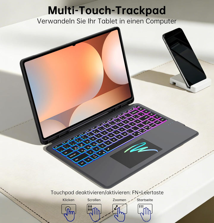 für Samsung Galaxy Tab S11 Ultra 2025/S10 Ultra/S9 Ultra/S8 Ultra 14.6 Zoll Hülle mit Tastatur: Deut