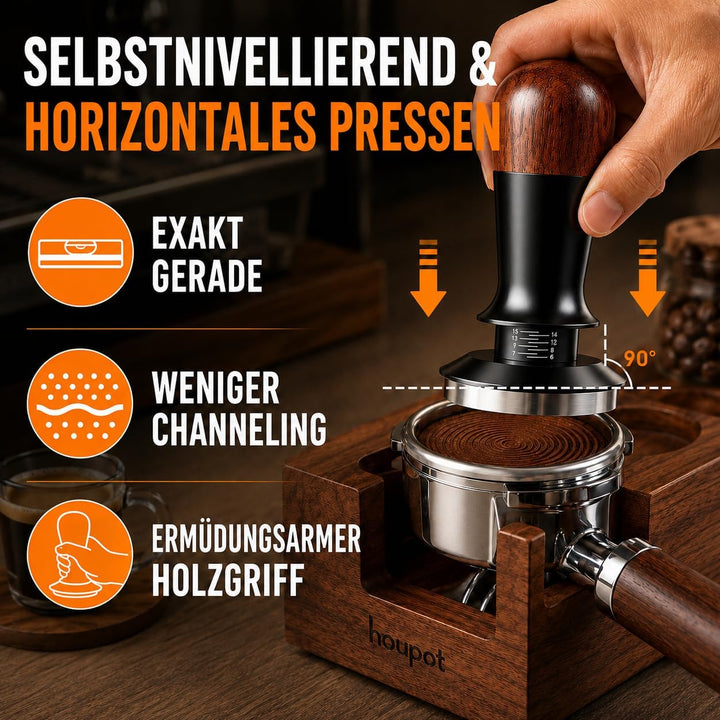 Kaffee Tamper, Kaffeemehlpresser mit Holzgriff, kaffeestempel Edelstahl mit Base Ripple, Espresso Ta