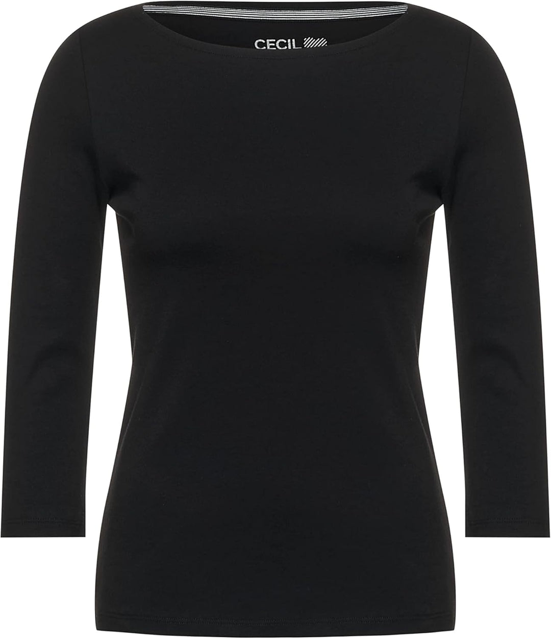 Cecil Women's Basic Cotton Shirt, Boat Neckline XS Schwarz_old Version, XS Schwarz_old Version