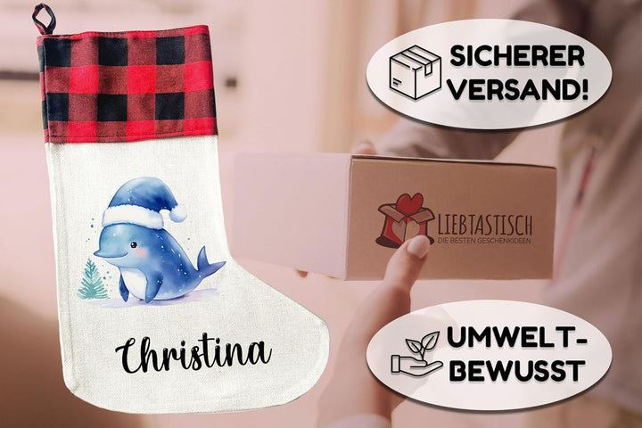 Personalisierte Weihnachtssocken mit Tieren - 40cm x 30cm - Weihnachtsstrumpf zum Nikolaus oder Weih