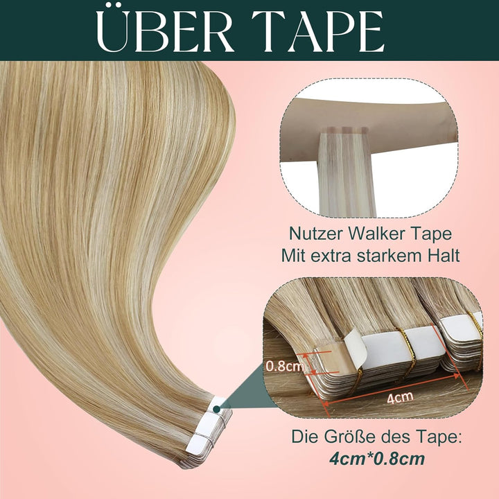 Easyouth Tape in Extensions Echthaar Ombre Extensions Tape in Echthaar 24 Zoll 50g Farbe Honigblond