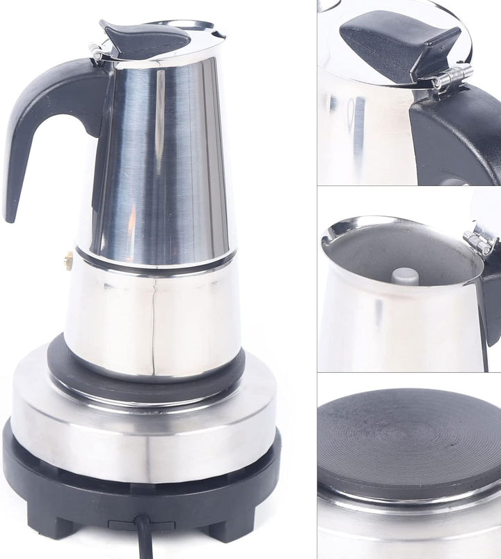 Espressokocher, 220V Edelstahl Elektrisch Kaffeekanne 4 Tassen Espressokanne, 200 ml Mokkakocher Kaf