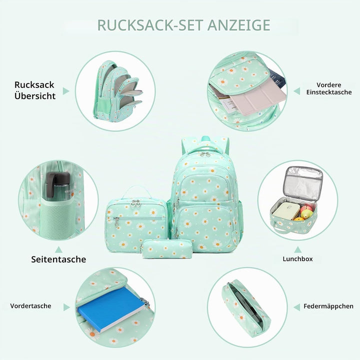 SIVENKE Schulrucksack Mädchen Teenager Damen Schultasche Rucksack Set Gänseblümchen Schulranzen für