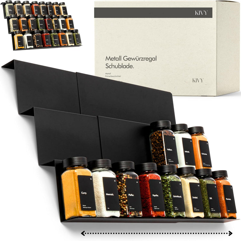 KIVY Gewürzregal Schublade Metall - Verstellbar & passend für alle Schubladen - Gewürz Organizer Sch