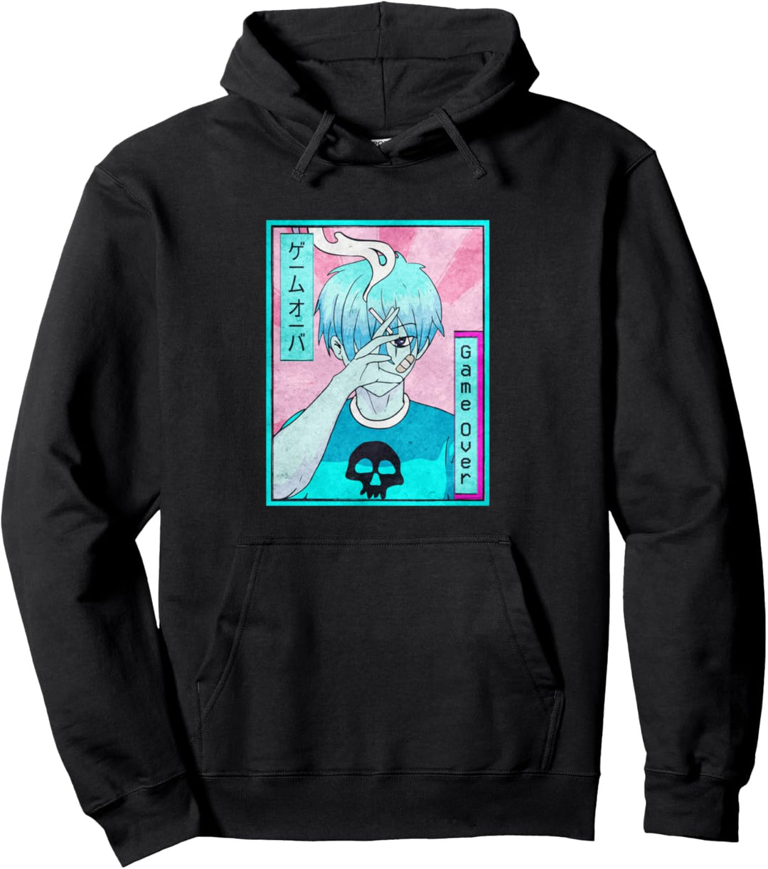 Game Over Emo Anime Boy Vaporwave Ästhetik Harajuku Pullover Hoodie