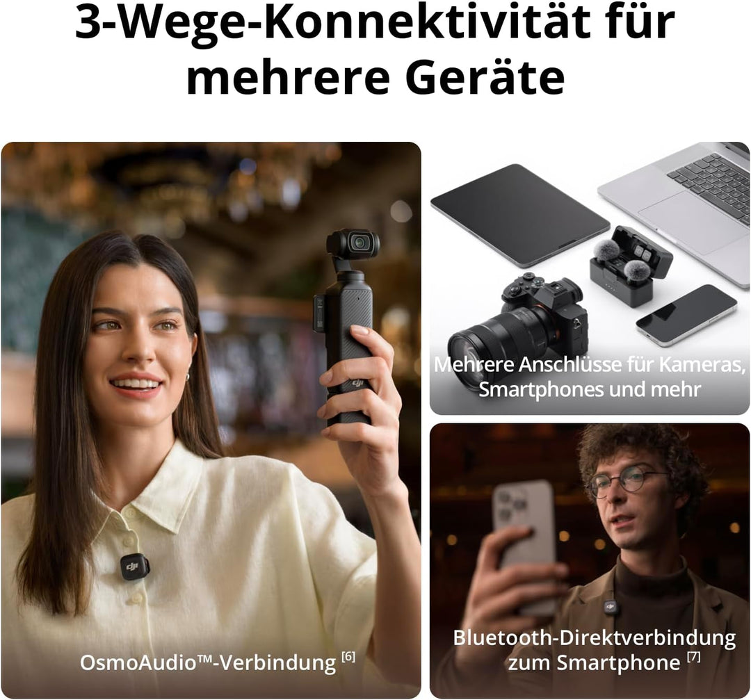 DJI Mic 3 (2 Sender + 1 Empfänger + Ladeschale), Funkmikrofon für iPhone/Kamera/Android, Ultraleicht