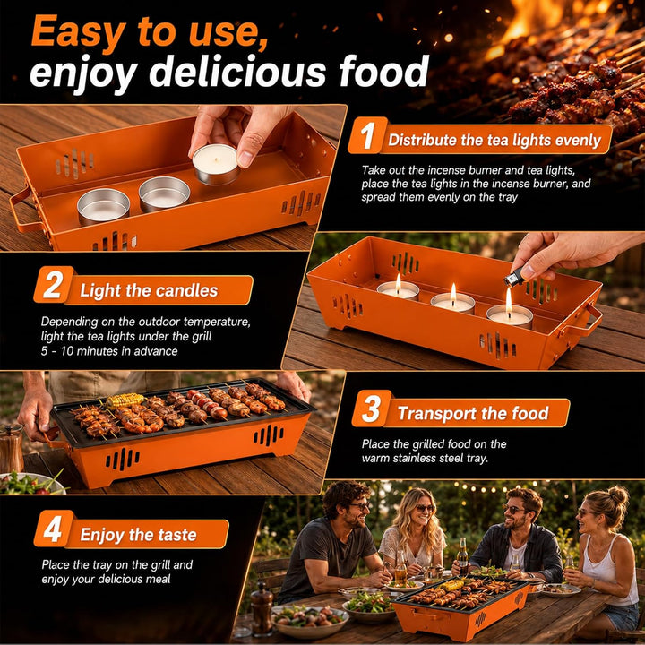 BBQ Warmhalteplatte, Warmhaltebehälter für Essen &amp; Grillgut, Grill Heizplatte aus Edelstahl mit Anti