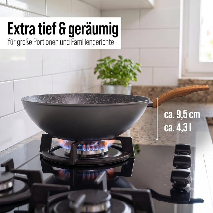 STONELINE Back to Nature Made in Germany Wok 30 cm, auch für öl- und fettfreies Braten, Wok Pfanne b