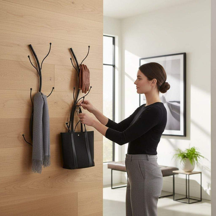 DanDiBo Wandgarderobe Schwarz Metall 2er Set Flora Garderobe Wand 93861 Garderobenhaken Flurgarderob
