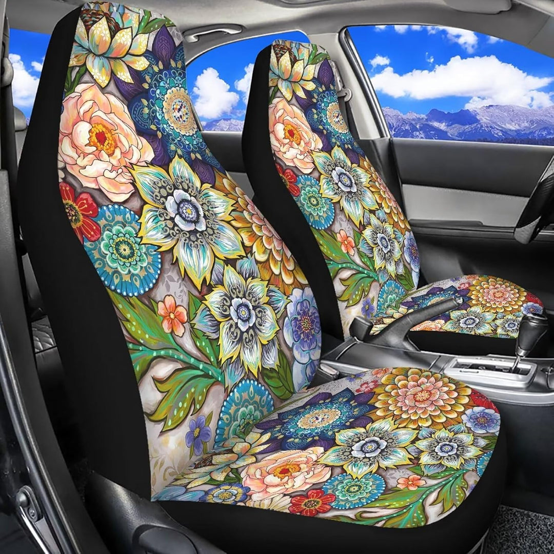 TOADDMOS farbenfroher Boho-Blumenmuster Autositzbezüge für Damen,universeller Schutz für Vordersitze
