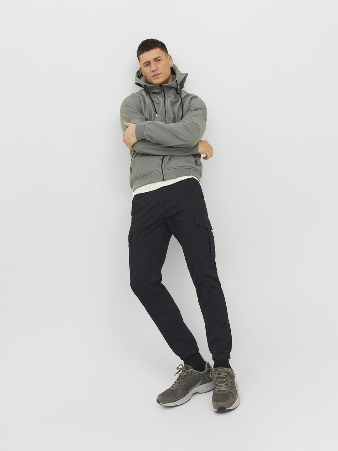 JACK & JONES Men's JJMarco Cargo Jogger Sweatpants Cuffed Track Bottom 36W / 34L Schwarz, 36W / 34L