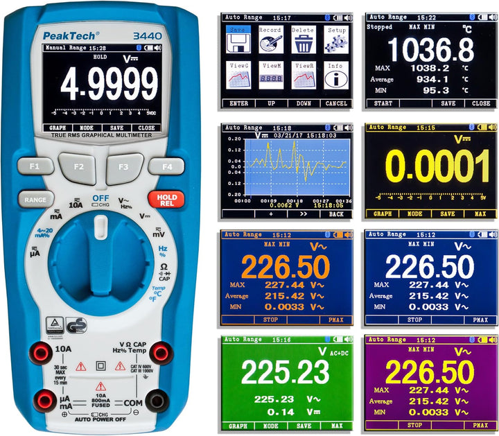 PeakTech 3440 – True RMS Digital Multimeter mit 4.0 Bluetooth & Grafik-Display CAT III 1000 V & Peak