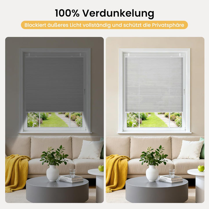 BelleMax Plissee Verdunklung Klemmfix Wabenplissee ohne Bohren Hellgrau-Weiss 40x100cm(BxH), Thermo