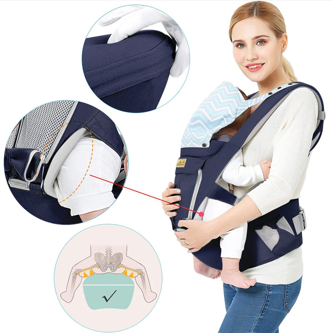 Viedouce Babytrage Ergonomische mit Hüftsitz/Reine Baumwolle Leicht und atmungsaktiv/Multiposition:D