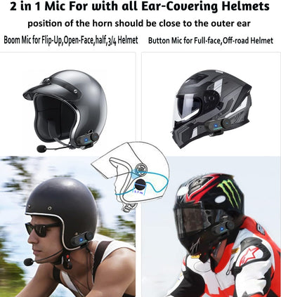 FreedConn Motorradhelm, Bluetooth, TCOMVB, Dual-Way 800M, 2 Stück Helm-Gegensprechanlage, Headsets f