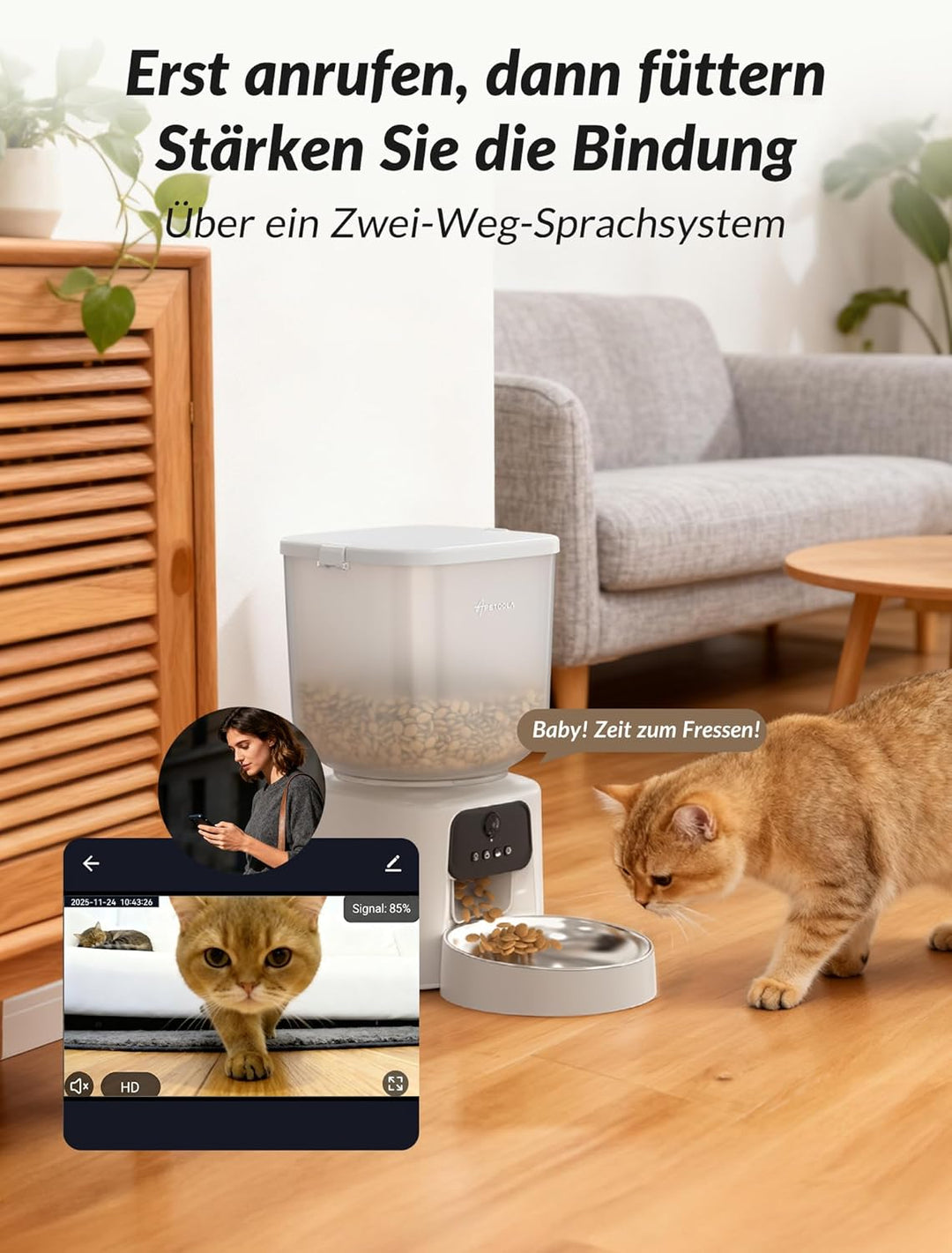 Futterautomat Katze Mit Kamera, KI Futterautomat Katze, 5L Katzen Futterautomaten, 1–6 Mahlzeiten fü