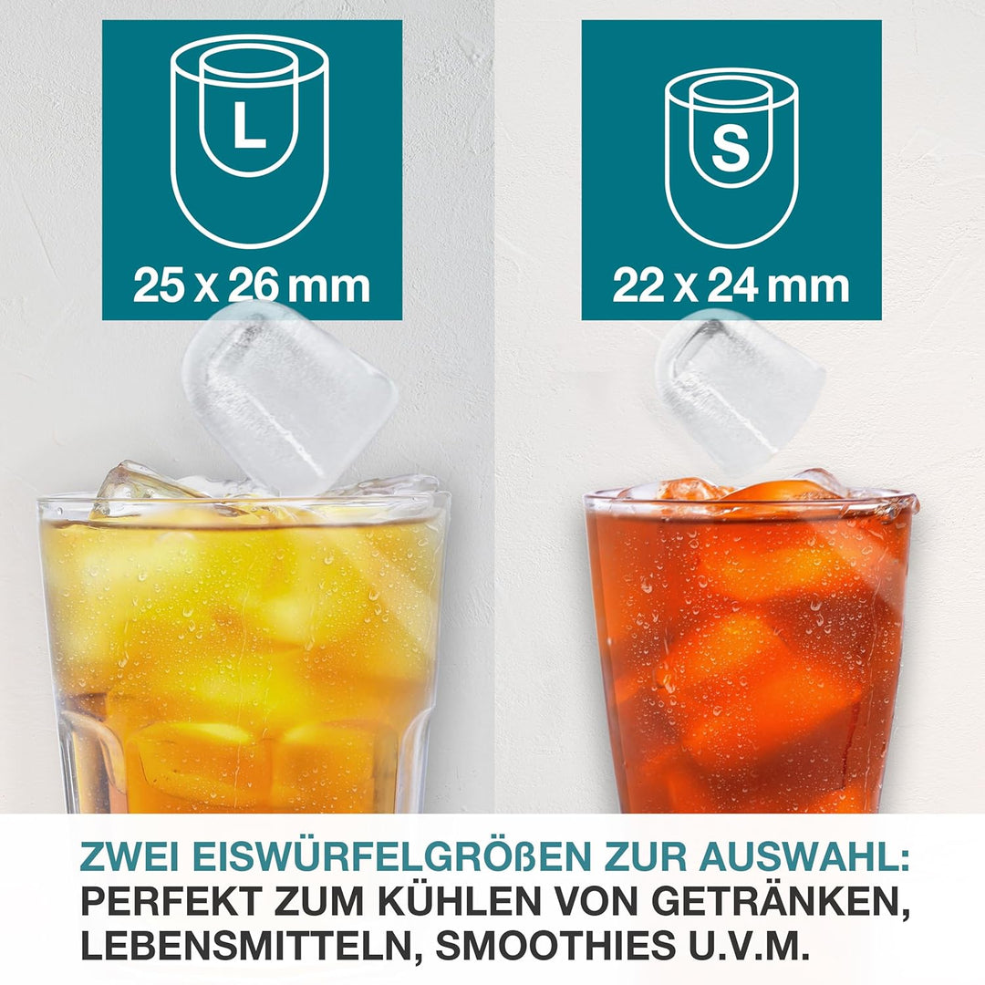 TOM Eiswürfelmaschine – 9 Eiswürfel in 6-8 min – 12 kg/24 h – 2 Würfelgrössen – Ice maker Eiswürfelm