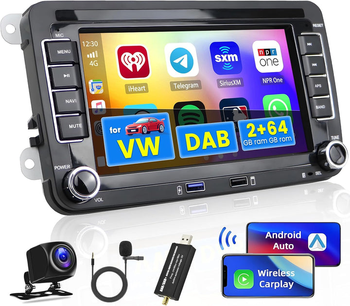 Hikity 2G 32G Autoradio mit DAB Navi für VW Passat B6 B7 Golf 5 6 Touran Polo Caddy SEAT 7 Zoll Dopp