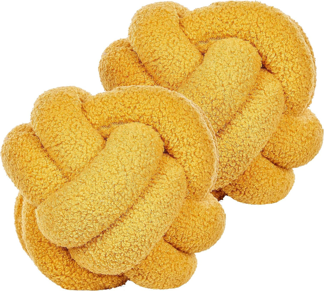 Set aus 2 modernen Boucle Deko Knoten Kissen Gelb 19 x 19 cm Malni