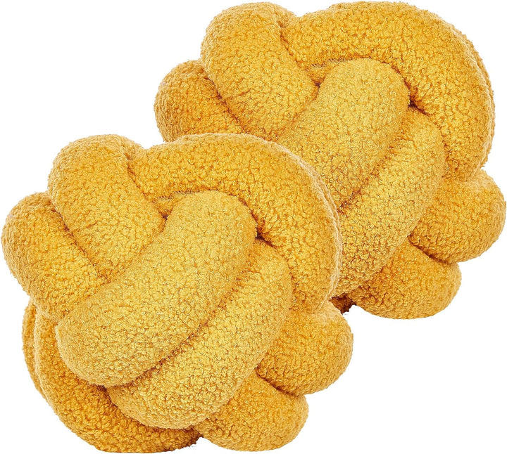 Set aus 2 modernen Boucle Deko Knoten Kissen Gelb 19 x 19 cm Malni