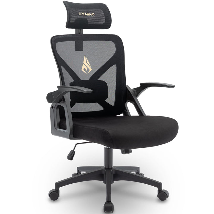 Symino Bürostuhl, Schreibtischstuhl, Drehstuhl Ergonomischer mit Verstellbarer Kopfstütze, Armlehnen