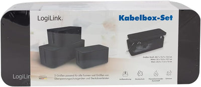 LogiLink KAB0077 - Kabelbox-Set mit 3 Boxen in 3 Grössen zum Verstecken von Kabelgewirr, schwarz