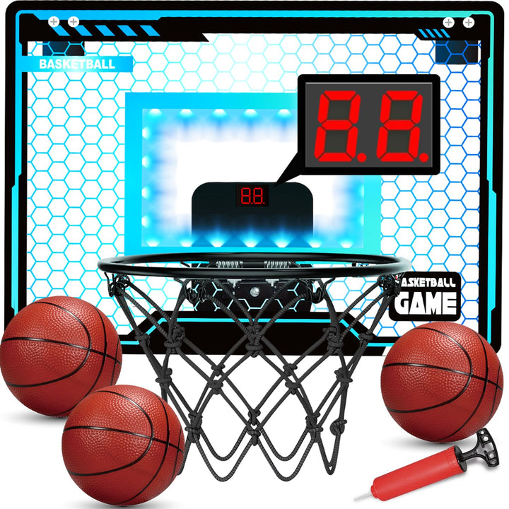 Basketballkorb Indoor Kinder, Led-Licht Mini Basketballkorb fürs Zimmer Mit 3 Bällen & Elektronische