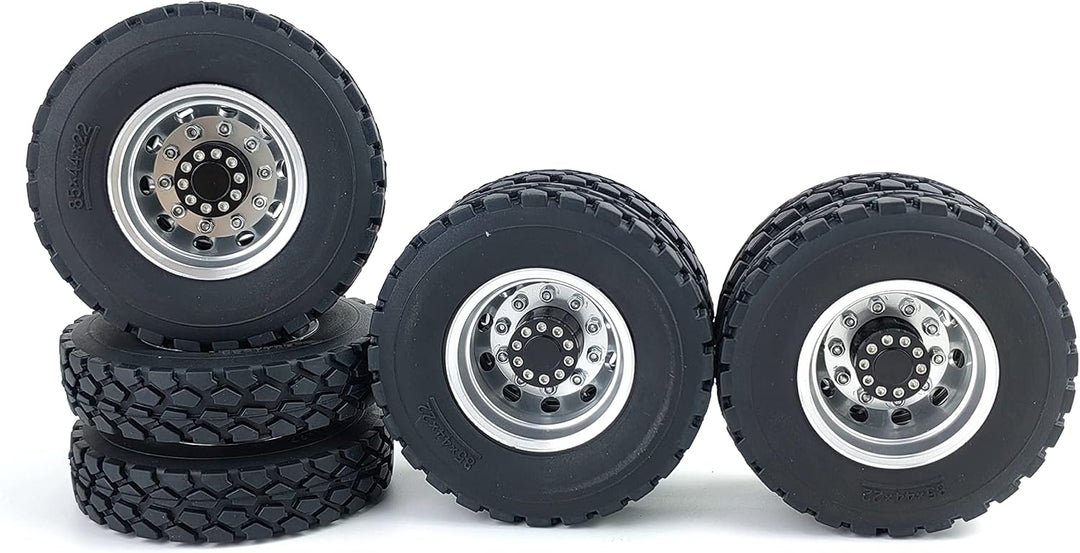 AXspeed 4 Stück Metall Hinterrad Nabenfelgen mit Gummireifen für Tamiya Traktor LKW Klettern Anhänge