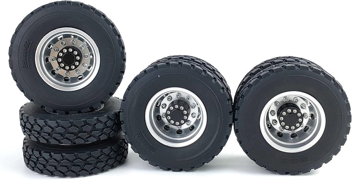 AXspeed 4 Stück Metall Hinterrad Nabenfelgen mit Gummireifen für Tamiya Traktor LKW Klettern Anhänge