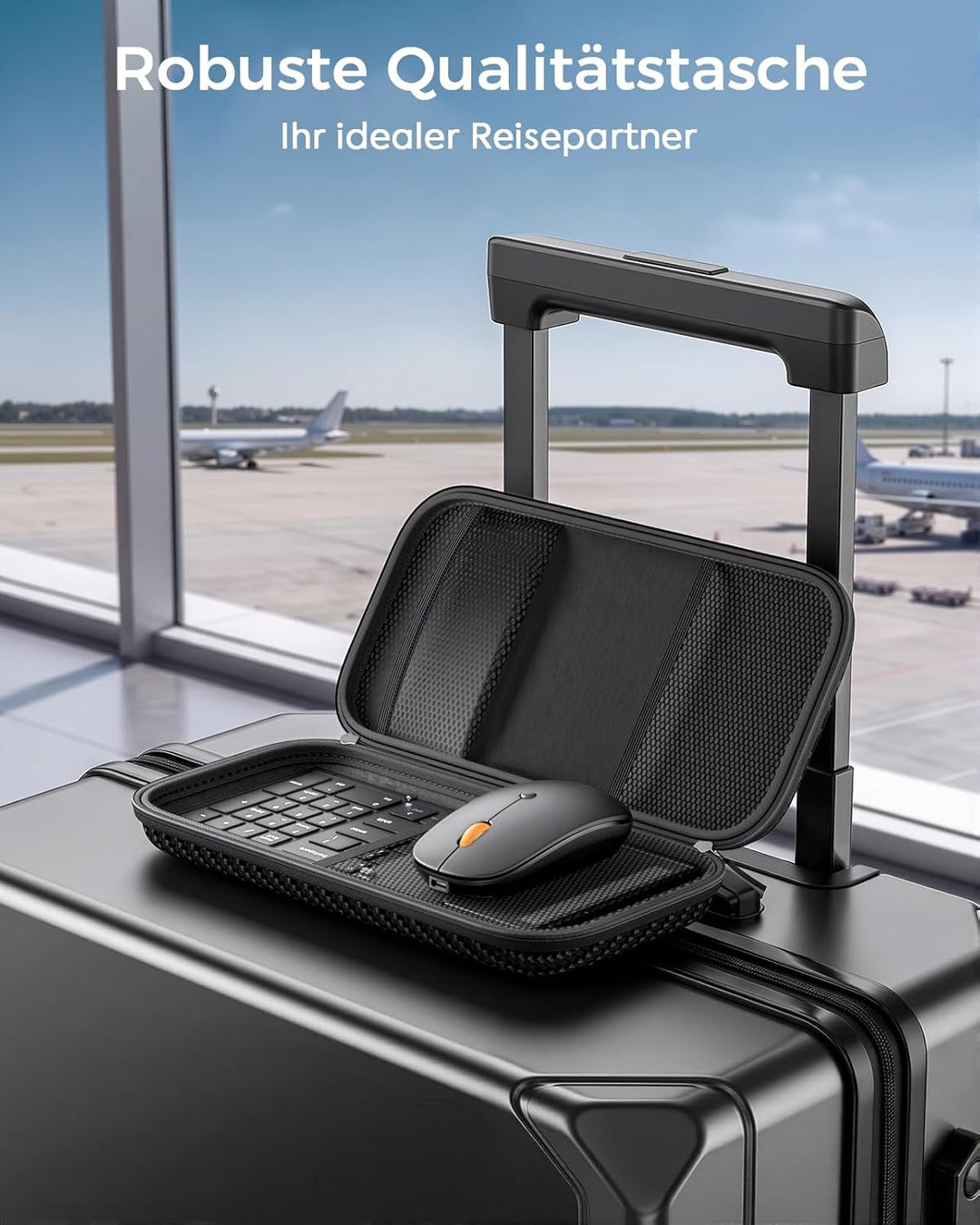 MoKo Faltbare Bluetooth Tastatur mit Maus, QWERTZ Deutsches Layout, Kabellose 2.4G + Dual Bluetooth