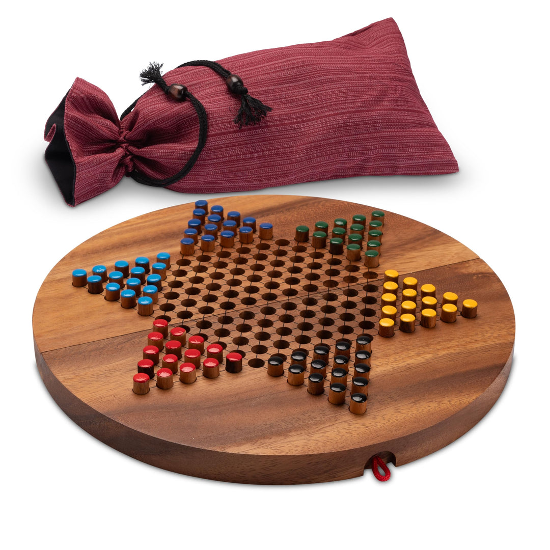 LOGOPLAY Halma Gr. XL für 2 bis 6 Spieler mit Stoffbeutel - Spielfeld 31 cm rund - 6 x 15 Spielsteck