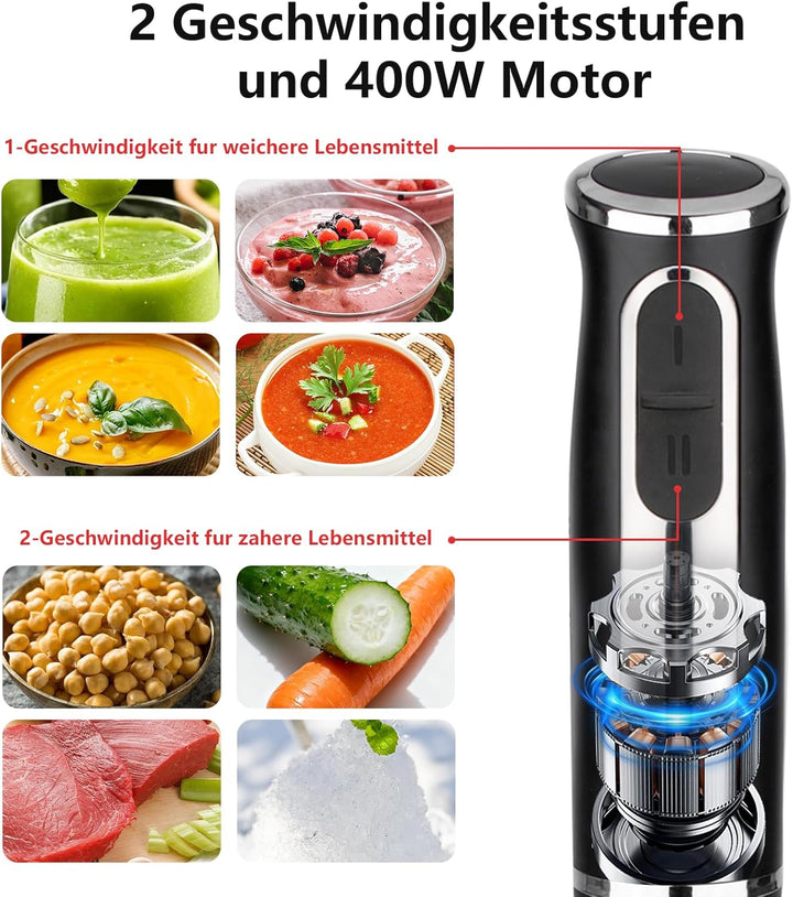 Liebe&Lecker Stabmixer Elektrisch 400W Pürierstab Edelstahl | Mit Kratzschutz & Spritzschutz, 2 Gesc