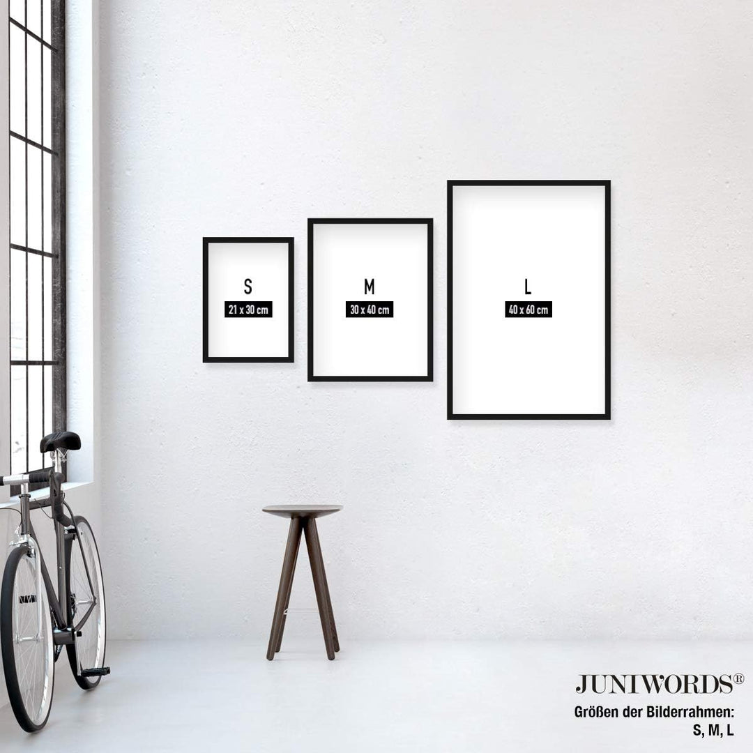 JUNIWORDS Poster mit/ohne Holzrahmen, Wähle ein Motiv, Skyline München, Wähle eine Grösse, 30 x 40 c