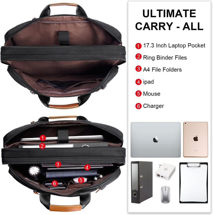 ESTARER Umwandelbar Rucksack Laptoptasche Umhängetasche Herren 17/17,3 Zoll Multifunktions Nylon Tas