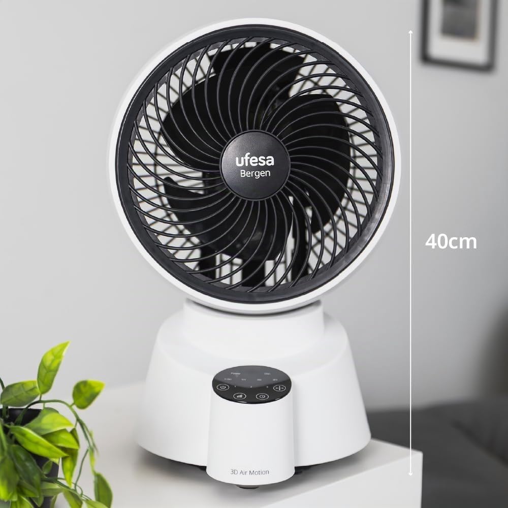 Ufesa Tischventilator Bergen, 40W, mit 3D-Luftzirkulationstechnologie, 6 Geschwindigkeiten, 60º/90º