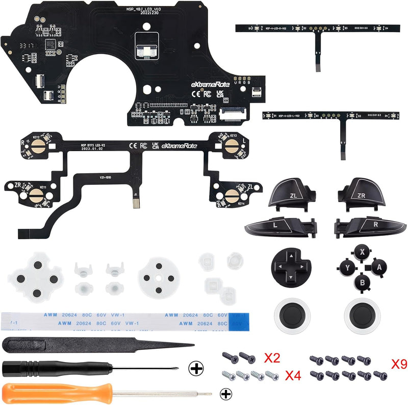 eXtremeRate DTFS LED Tasten Kit für NS Switch Pro Controller, 9 Modi 6 Bereiche Leucht Thumbsticks D