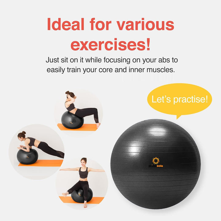 primasole Balance Ball Gymnastikball 25.6 inch &amp; 65 cm Schwarz, 25.6 inch &amp; 65 cm Schwarz