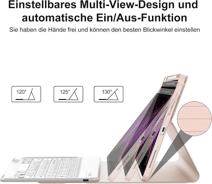 Hülle mit Tastatur für iPad Pro 12,9 Zoll 6./5./4./4. Generation, Rosa Rosa Tastatur, Rosa Tastatur