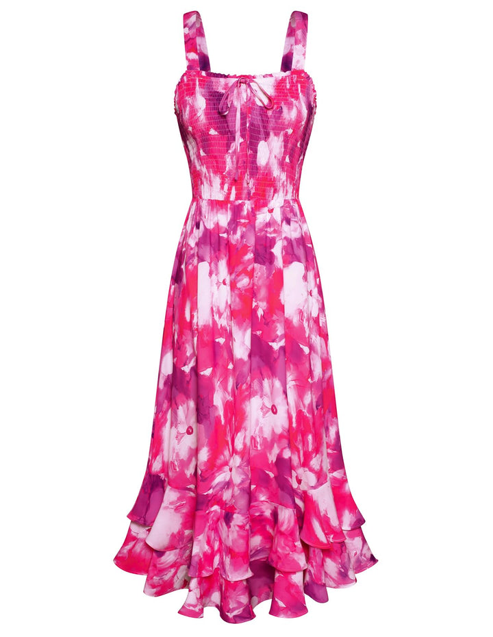 GRACE KARIN Damen langes Blumenkleid Ärmellos Spaghettiträger Freizeitkleid Böhmisch Maxikleid Stran