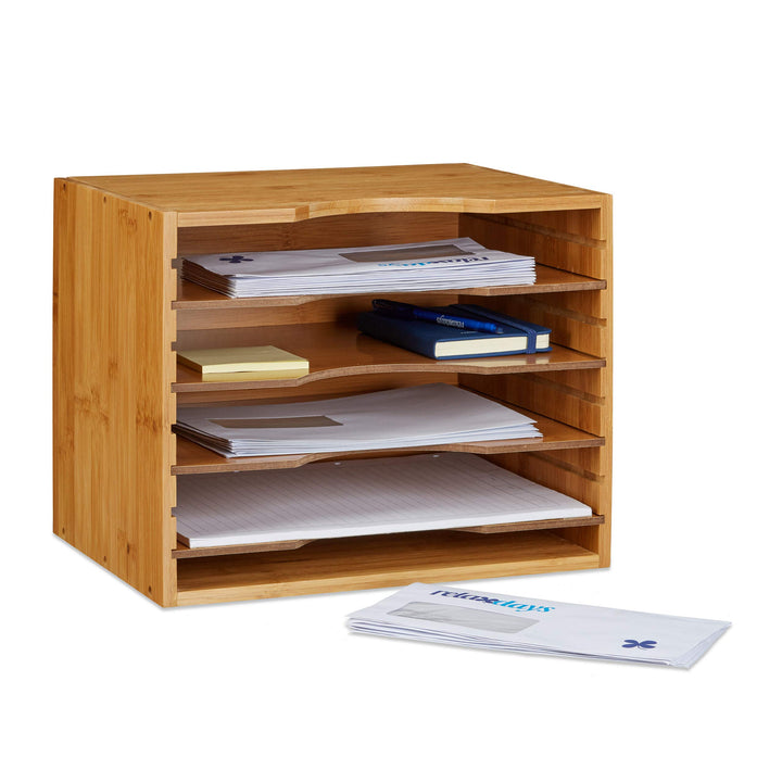 Relaxdays Briefablage aus Bambus HBT: ca. 26 x 33 x 24,5 cm Ablagesystem für den Schreibtisch Dokume